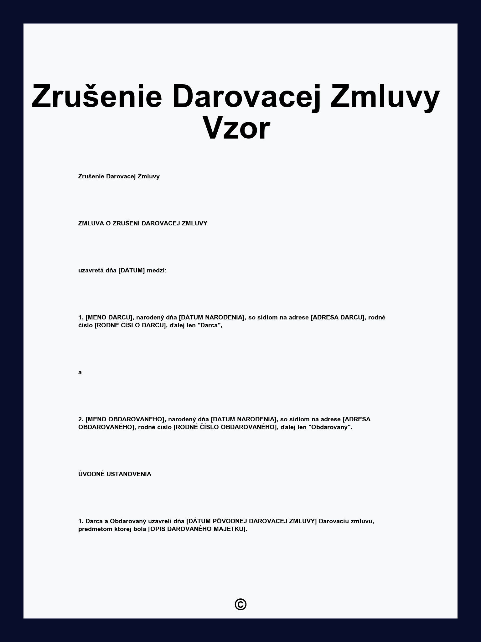 Zrušenie Darovacej Zmluvy Vzor