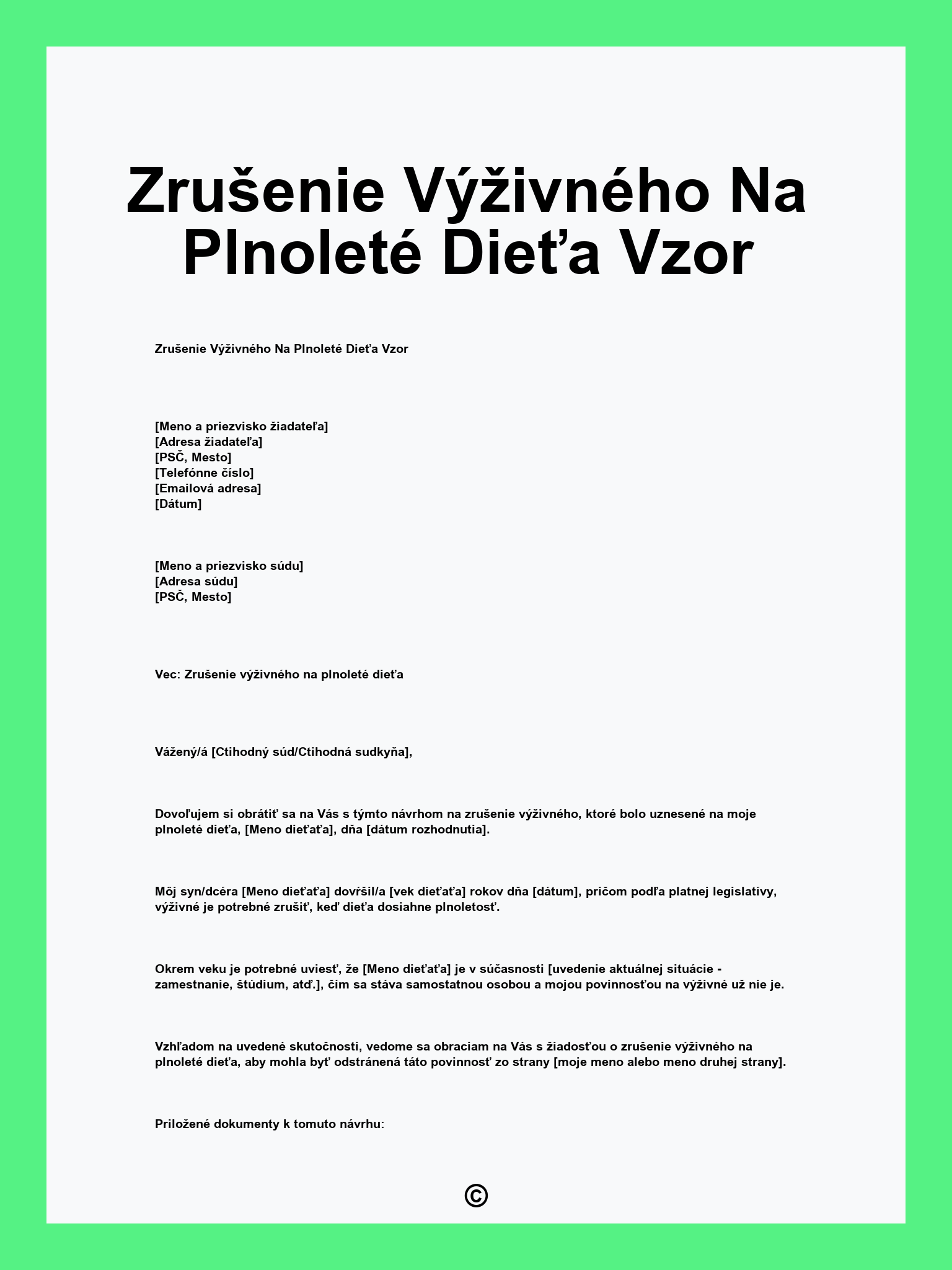 Zrušenie Výživného Na Plnoleté Dieťa Vzor